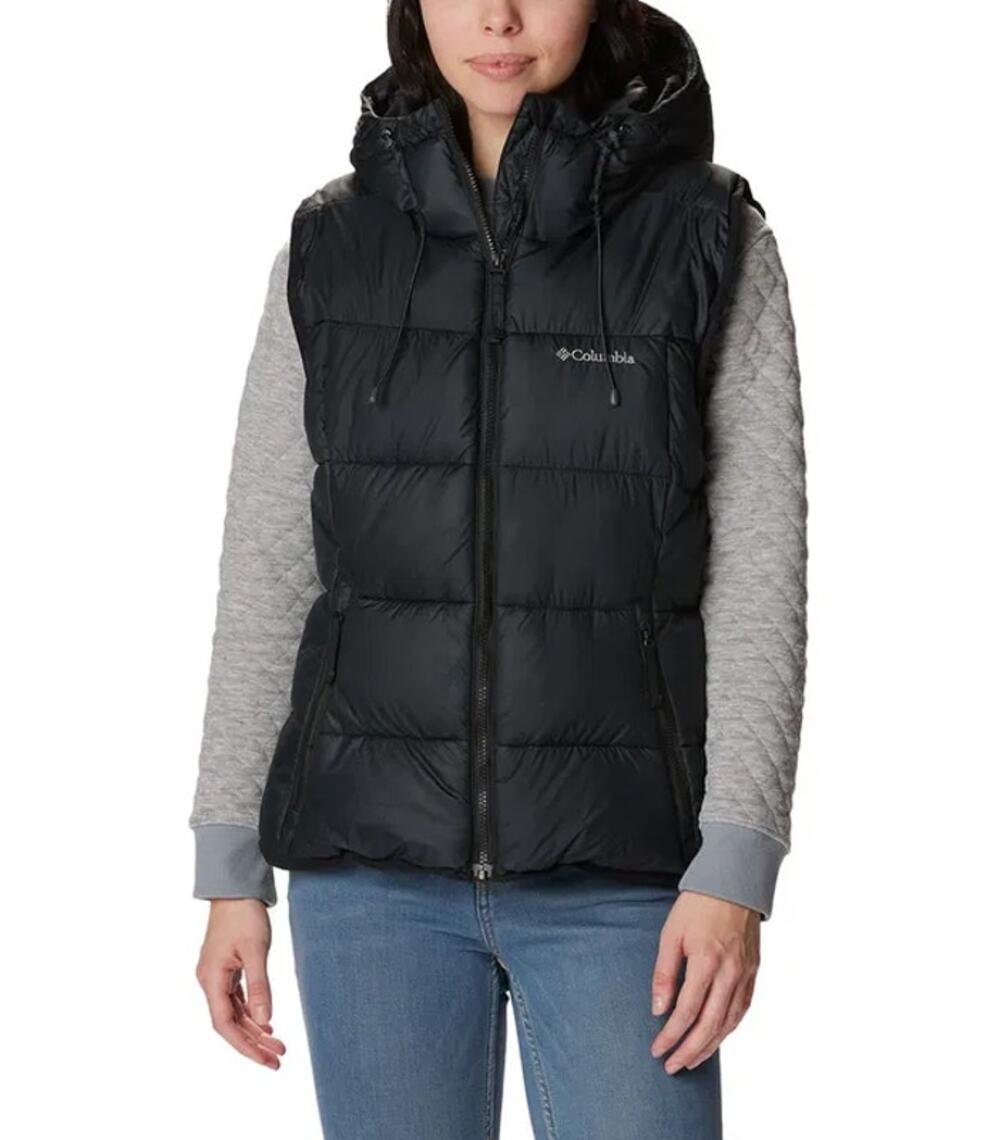 COLUMBIA Women's Pike Lake II Insulated Vest Small Black Full Zip Hooded NWT